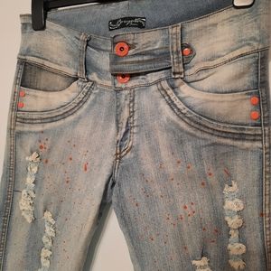 For You Jeans Distressed Light Wash Jeans with Coral Details